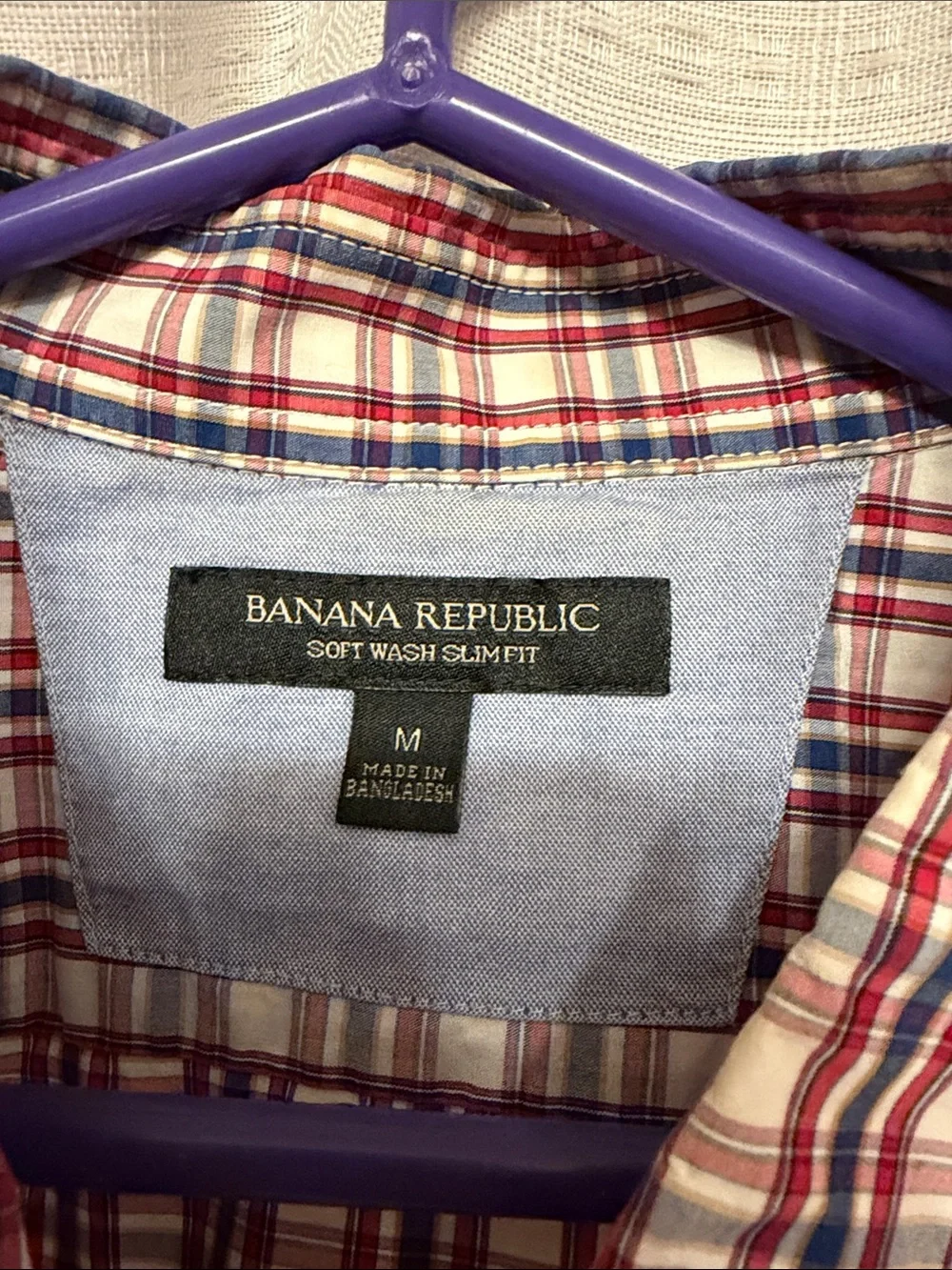 Banana Republic Men’s Red and Blue Plaid Button-Down Shirt